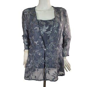 Alex Evenings Women's 2-Piece Tank & Jacket Grey Steel 3/4  Sleeve Size S  (12)